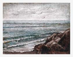 Painting of Seagulls Over the Ocean